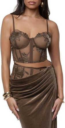 JLUXLABEL Velvet & Lace Bustier Camisole in Beige at Nordstrom, Size X-Small