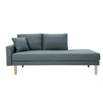 Miliboo Chaise Longue N&oacute;rdica De Tela Verde Gris&aacute;ceo Y Madera Maciza Clara 190 Cm Bertille