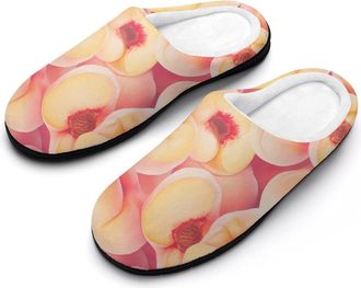 Generic Peach Fruit Mens House Slippers Memory Foam Washable Cotton Slip on Home Shoes