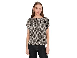 Nic+Zoe Lacy Diamonds Day Gloss Woven T-Shirts Womens Clothing Black : SM, Polyester/Silk