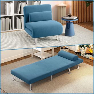HOMCOM Folding 5 Position Convertible Sleeper Bedroom Chair Bed Blue