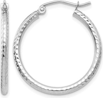 Diamond2Deal 14k Gold Diamond-cut 2x25mm Round Tube Hoop Earrings