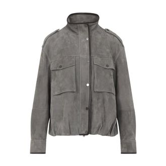 Brunello Cucinelli Suede Jacket - female - Brunello Cucinelli - Leather Jackets - Gray - M - Jackets