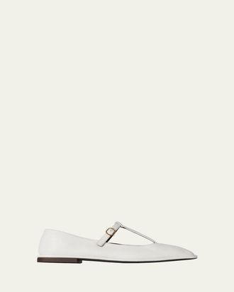 The Row Leather T-Strap Ballerina Flats