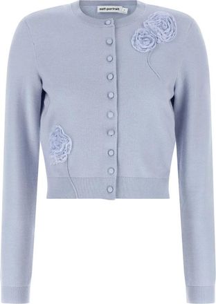 Self Portrait Blue Flower Knit Cardigan - Dames - Vesten - Blauw - XS - Wol - Truien & Vesten