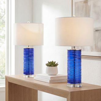 Jonathan Y Designs Cole 27.5 Modern Fused Glass Cylinder LED Table Lamp in Cobalt at Nordstrom