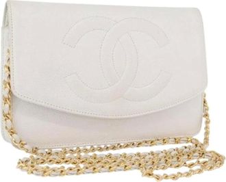Chanel Pre-owned Cross Body Bags, female, White, Size: ONE SIZE Pre-owned Vintage Caviar Skin Shoulder Bag