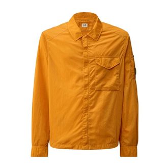 C.P. Company Light Jackets, male, Orange, Size: XL Chrome-R Zipped Lens Overshirt