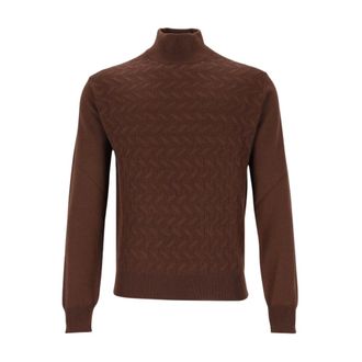 Corneliani Truien & Vesten, Heren, Bruin, XL, Wol, High Neck Wool Sweater
