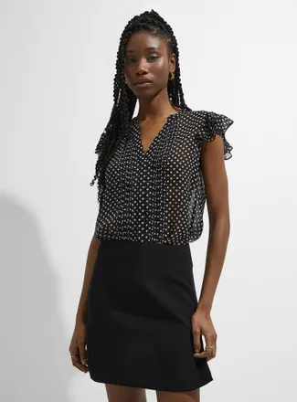 Icone Womens Delicate pleating sheer chiffon blouse