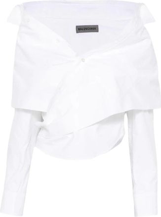 Balenciaga Off-shoulder Blouse - Dames - Blouses - Wit - S - Katoen - Overhemden