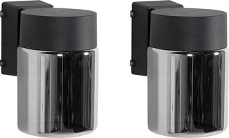 Beliani Conjunto De 2 L&aacute;mparas Led Para Pared De Exterior 16 Cm De Metal Aluminio Moderno Negro Neves