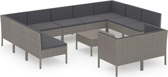vidaXL Set De Muebles De Jard&iacute;n 12 Pzas Y Cojines Rat&aacute;n Sint&eacute;tico Gris Vidaxl