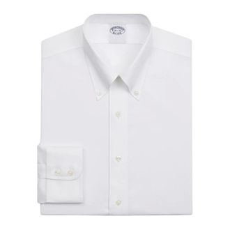 Brooks Brothers White Regular Fit Non-Iron Stretch Supima Cotton Twill Dress Shirt with Button Down Collar - male - Brooks Brothers - Formal Shirts - White - XL - Shi