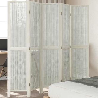 vidaXL Biombo Separador De 5 Paneles Madera Maciza Paulownia Blanco Vidaxl