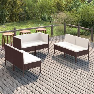 vidaXL Set Muebles De Jard&iacute;n 6 Pzas Y Cojines Rat&aacute;n Sint&eacute;tico Marr&oacute;n Vidaxl