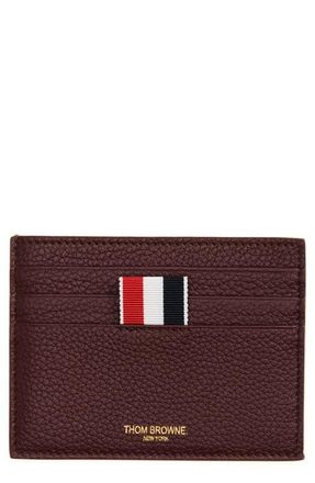 Thom Browne Leather Card Holder in Dark Burgundy at Nordstrom