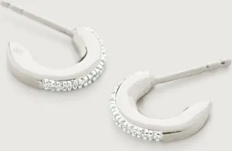 Monica Vinader Sterling Silver Fiji Small Skinny Hoop Diamond Earrings Diamond
