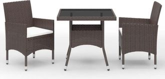 vidaXL 3 Piece Garden Dining Set Poly Rattan and Tempered Glass Brown Vidaxl