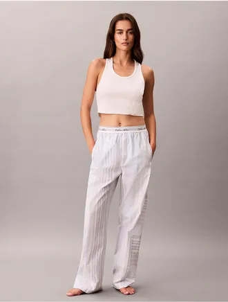 Calvin Klein Womens Cotton Poplin Script Sleep Pants - Blue - XL