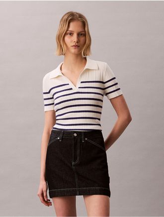 Calvin Klein Jeans Calvin Klein Womens Smooth Cotton Rib Polo T-Shirt - Purple - XS