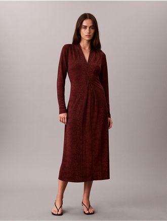Calvin Klein Womens Gathered Crepe Jersey Dress - Red - XL