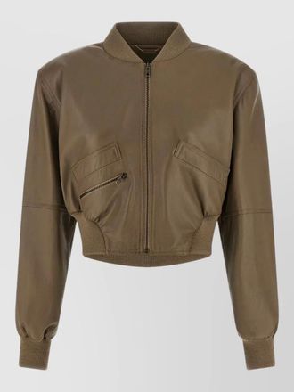 Chlo&eacute; short leather jacket ribbed trim pockets