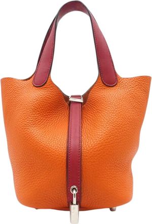 Herm&egrave;s Borsa a mano Picotin Lock 18 in pelle Clemence e Swift bicolore 2016 - Arancione