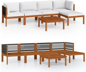 vidaXL Conjunto De Jard&iacute;n De 6 Piezas Con Cojines, Madera Color Crema, Acacia Y Cuerda Vidaxl