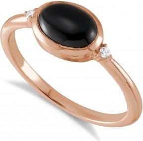 Allurez Oval Natural Cabochon Onyx & Diamond Ring 14K Rose Gold (1.02ct)