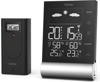 Hama Stazione meteo radio con sensore esterno Black Line (con previsioni meteo, misura temperatura interna ed esterna, termometro, igrometro, allarme