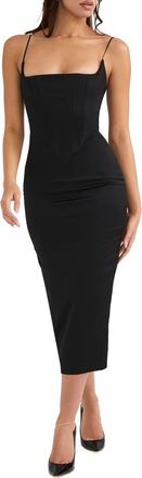 House of CB Anais Satin Corset Midi Dress in Black at Nordstrom, Size X-Small