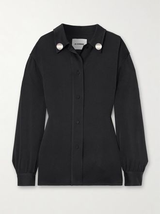 Jil Sander Camicia In Cr&ecirc;pe Satin Con Decorazioni - Nero