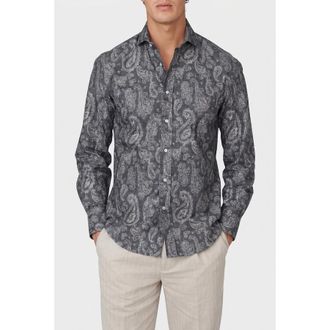 Brunello Cucinelli Anthracite Paisley Button-Up Shirt, Size Medium