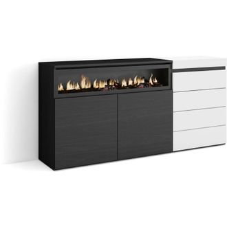 Skraut Home Aparador, Con Almacenamiento, 157x75x35 Cm, Dormitorio, Habitaci&oacute;n, Chimenea El&eacute;ctrica, C&oacute;moda, Cajonera, Estilo Moderno, Blanco - Skraut Home