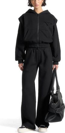 Mani&egrave;re De Voir Louna Wide Shoulder Zip Through Hoodie in Black at Nordstrom, Size 10