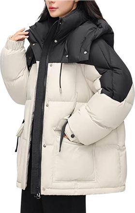 Generic Puffer Jackets Women Plus Size Quilted down Jacket Coats for Womens Padded Coat Zip up Hoodies Oversize Casual Loose Long Sleeve Outwear with Pockets 
