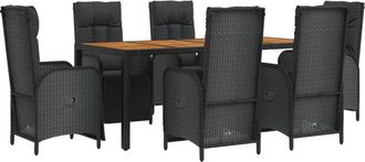 vidaXL Set De Comedor De Jard&iacute;n 7 Pzas Y Cojines Rat&aacute;n Sint&eacute;tico Negro Vidaxl