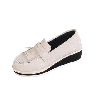 Generic Loafers for Women Wide Width Tassel Walking Shoes Solid Color Classic Stylish Breathable Comfortable Slip On Wedge Shoes Work Leisure Gray
