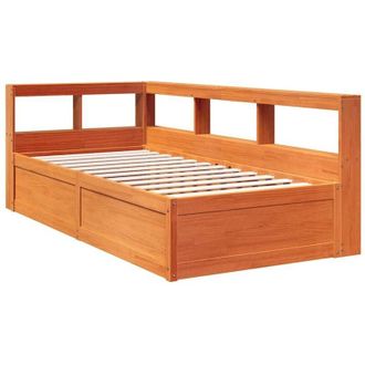 vidaXL Cama Con Estanter&iacute;a Sin Colch&oacute;n Madera Maciza Marr&oacute;n 90x190 Cm Vidaxl
