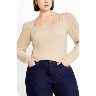 City Chic Jacqueline Texture Top in Cream at Nordstrom, Size Xl