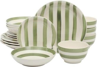 Gibson Home Kenwood Shores 16 Piece Stoneware Plates and Bowls Dinnerware Set in Green at Nordstrom
