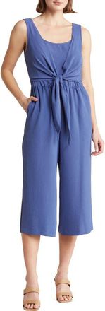 Connected Sleeveless Tie Front Capri Crop Jumpsuit in Demin at Nordstrom Rack, Size 10