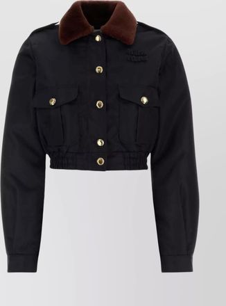 Miu Miu nylon jacket with faux fur collar