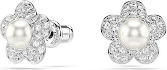 Swarovski x Ariana Grande Angelic Crystal Faux Pearl Stud Earrings in Silver/White at Nordstrom