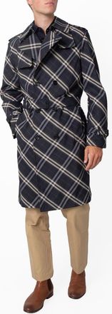Burberry Check Long Belted Trench Coat, Brand Size 48 ( US Size 38 )