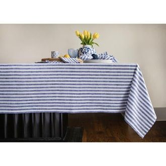 Solino Home Linen Tablecloth for Dining Table, Holiday and Everyday Dining Table Decor - Amalfi Stripe in Navy And White at Nordstrom, Size Xx-Large