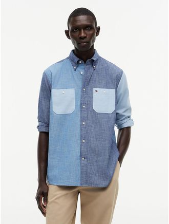 Tommy Hilfiger Mens Classic Fit Colorblock Chambray Shirt - Blue Multi - XXL