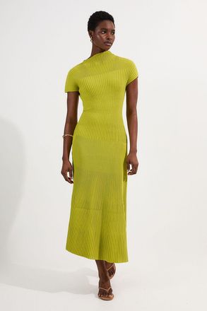 Karen Millen Womens Stitch Detail Knit Midi Dress - Lime Green Viscose - Size X-Small