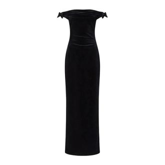 Twentyfourhaitch Zoran Lange Schede Jurk - Dames - Avondkleed - Zwart - 2XL - Polyester - Kleedjes